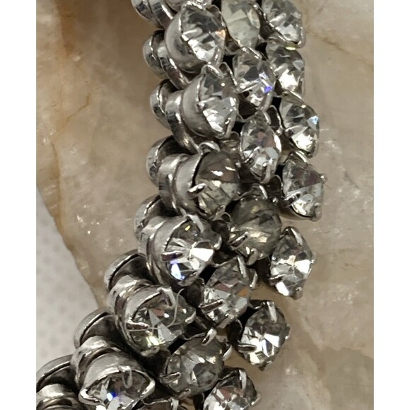 Vintage Clear Rhinestone Accordion Stretch Silver Tone Bracelet 50s‎ 60s Sparkly - Picture 8 of 9